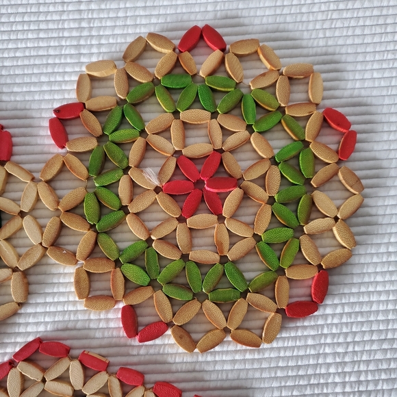 3 Vintage Wood Trivets Hot Plate Boho Multi Colour Wall Art Round Hexagon - Picture 8 of 8